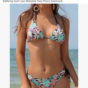 Pink and Green Floral‎ Bikini with Triangle Top